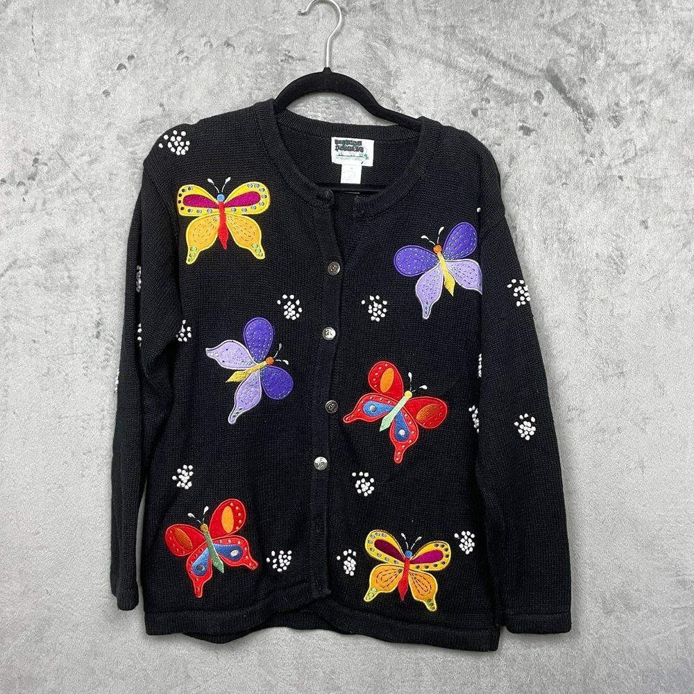 Vintage 90s Butterfly Cardigan Art Teacher Kitsch‎ Sweater Medium Statement